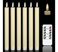 GenSwin Flameless Ivory Taper Candles Flickering with 10-Key Remote, Battery Operated Led Warm 3D Wick Light Window Candles Real Wax Pack of 6, Christmas Home Wedding Decor(0.78 X 9.64 Inch)