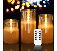 GenSwin Gold Glass Battery Operated Flameless Led Candles with 10-Key Remote and Timer, Real Wax Candles Warm White Flickering Light for Home Decoration(Set of 3)