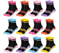 GENTABY 12 Pairs Boys Crew Socks Kids Novelty Plaid Multiple Colour Elastic Mid Cut Toddler Socks Fashion Casual Breathable Boys Sport Sock for 10-14 Years Children