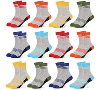 GENTABY 12 Pairs Boys Crew Socks Kids Novelty Plaid Multiple Colour Elastic Mid Cut Toddler Socks Fashion Casual Breathable Boys Sport Sock for 2-4 Years Children