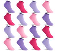 GENTABY 16 Pairs Girls Trainer Socks Low Cut Elasticity Kids Toddler Ankle Multi Solid Color Socks 7-10 Years