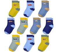 GENTABY Boys Cotton Socks Kids Striped Athletic Socks 10 Pack Plain Fashion Car Pattern Socks for 9-12 Years Children Sports Daily Wear