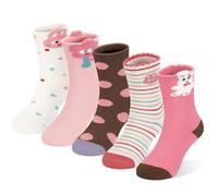 GENTABY Girls Thermal Socks for Winter - 5 Pairs Extra Thick Warm Cotton Crew Socks for Kids Ages 3-5, with Cat and Bunny Designs