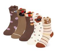 GENTABY Girls Thermal Socks for Winter - 5 Pairs Extra Thick Warm Cotton Crew Socks for Kids Ages 9-12, with Cat and Bunny Designs