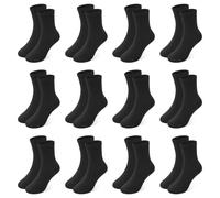 GENTABY Kids Black School Socks Boys Girls - 12 Pairs Junior White Socks Unisex Mid-cut Half Elasticity Plain Socks Size 3-5 Breathable Toddler Crew Socks 10-13 Years
