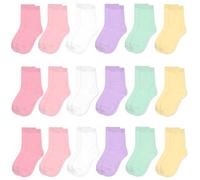 GENTABY Toddler Girls Mid Cut Socks - 18 Pairs Kids Colorful Plain White Pink Elasticity for 1-13 Years Breathable