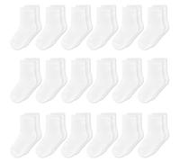 GENTABY Toddler Girls Mid Cut Socks - 18 Pairs White Plain Elasticity for 1-2 Years, Breathable