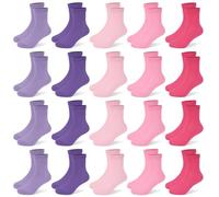 GENTABY Toddler Girls Socks, 20 Pairs Kids Running Mid Cut Socks 1-2 Years | Baby Girls Skin-Friendly Breathable Multipack Causal Hiking Home White Pink Rose School Soft Socks