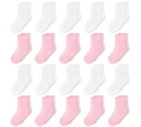 GENTABY Toddler Girls Socks 20 Pairs Multipack Running Causal Kids Baby Hiking Home White Pink Rose Size 10-12 Elastic Mid Cut Socks 4-7 Years
