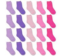 GENTABY Toddler Girls Socks 20 Pairs Multipack Running Causal Kids Baby Hiking Home White Pink Rose Size 10-12 Elastic Mid Cut Socks 4-7 Years
