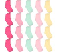 GENTABY Toddler Girls Socks 20 Pairs Multipack Running Causal Kids Baby Hiking Home White Pink Rose Size 10-12 Elastic Mid Cut Socks 4-7 Years