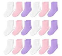 GENTABY Toddler Girls Socks - Mid Cut Half Socks, 18 Pairs, Kids Colorful Plain White Pink Purple, Elasticity, Breathable, 4-7 Years