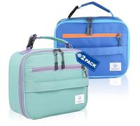 Genteen 2 Packs Insulated Soft Lunch Bag With Double Zipper - Sturdy, Freezable and Reusable for Kids, Men - For School, Work, Outdoor (Blue+Green)