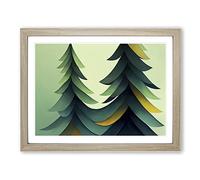 Gentle Abstract Pine Trees H1022 Framed Print for Living Room Bedroom Home Office Décor, Wall Art Picture Ready to Hang, Oak A4 Frame (34 x 25 cm)