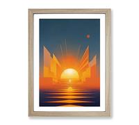 Gentle Abstract Sunset Framed Print | A2 Oak Framed Wall Art | Ready to Hang | Abstract Landscape Picture | Living Room Bedroom Lounge Office