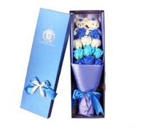 Gentle Aroma of the Unique 9 Rose Soap Flower Bouquet with Adorable Bear Design to Enrich Any Space or Occasion (Blue)