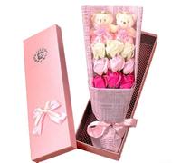 Gentle Aroma of the Unique 9 Rose Soap Flower Bouquet with Adorable Bear Design to Enrich Any Space or Occasion (Pink)