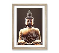 Gentle Buddha Framed Print | A2 Oak Framed Wall Art | Ready to Hang | Modern Religious Picture | Living Room Bedroom Lounge Office