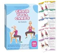 Gentle Chair Yoga Program for Seniors Includes 50 Large Print Exercise Cards That Gently Target Back Relaxation, Core Strength, and Leg Stability.