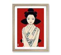Gentle Geisha Framed Print | A3 Oak Framed Wall Art | Ready to Hang | Modern Nature Picture | Living Room Bedroom Lounge Office
