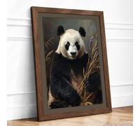 Gentle Giant Panda Minimalist Framed Wall Art Print A1 Walnut