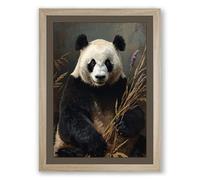 Gentle Giant Panda Minimalist Framed Wall Art Print A3 (42×29.7cm) Oak, Wall Decor for Living Room, Bedroom, Office & Home, Ready to Hang, Art Gift