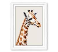Gentle Giraffe Portrait Botanical Framed Wall Art Print A4 (29.7×21cm) White, Wall Decor for Living Room, Bedroom, Office & Home, Ready to Hang, Art Gift