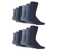 Gentle Grip 12 Pairs men's no elastic socks 6-11 uk, 39-45 eur Plain Colours (Mixed Blues MGG102)