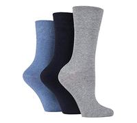 Gentle Grip 3x Pairs of Ladies Womens Diabetic Socks Honey Comb Top/UK 4-8 Eur 37-42 (Blue/Greys)
