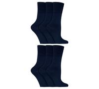 Gentle Grip 6 Pack Ladies Non Elastic Soft Top Cotton Diabetic Socks - 4-8 UK - Dark Blue