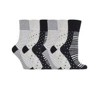 Gentle Grip 6 Pack Ladies Patterned Cotton Non Elastic Socks - 4-8 UK - GG135