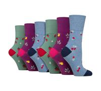 Gentle Grip 6 Pairs Ladies NON ELASTIC Cotton Rich Wildlife Dogs Cats Patterned Socks - Fruits - 4-8 UK