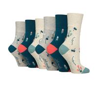 Gentle Grip 6 Pairs Ladies Non Elastic Soft Top Diabetic Socks - 4-8 UK - Floral Contrast