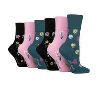 Gentle Grip 6 Pairs Ladies Non Elastic Soft Top Diabetic Socks - 4-8 UK - Mixed Floral