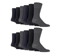 Gentle Grip 6 Pairs men's no elastic socks 6-11 uk, 39-45 eur Plain Black Navy Grey MGG101