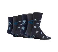 Gentle Grip 6 Pairs Mens Non Elastic Patterned Socks - 6-11 UK - Deep Sea