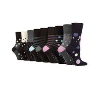 Gentle Grip 9 Pack Ladies Soft Breathable Bamboo Non Elastic Dress Socks - Stripes & Dots - 4-8 UK
