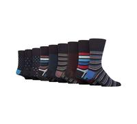 Gentle Grip 9 Pack Mens Soft Breathable Bamboo Non Elastic Dress Socks - Dots & Stripes - 6-11 UK