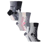 Gentle Grip 9 Pair Multipack Ladies Cotton Crew Non Elastic Socks Womens Soft Top Striped Patterned Non Binding Socks (4-8, Grey Mix)