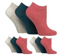 Gentle Grip 9 Pairs Ladies Diabetic Trainer Socks | Ankle Socks Swollen Feet - 4-8 UK - Coral / Grey / Teal