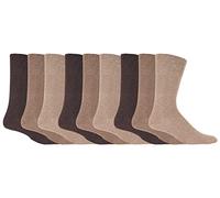 Gentle Grip 9 Pairs Men's Non Elastic Cotton Socks - Soft, Loose Top Socks | Diabetic Friendly (6-11, Brown)