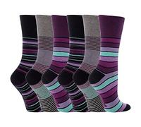 Gentle Grip By Sock Shop - 6 Pairs Ladies Socks - Black Mixed Stripe Size UK 4-8 EUR 37-42 RH10