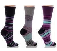 Gentle Grip Drew Brady 3 Black Mix Stripe Ladies Non Elastic Socks 4-8 | Sensitive Foot Hosiery | Reduced Pressure Cuff | Patterned Hosiery | All Season Shoe Layer | Wardrobe Rotation