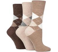 Gentle Grip Ladies 3 Pair Argyle Patterned Cotton Socks Argyle Brown/Neutral 4-8