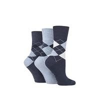 Gentle Grip Ladies 3 Pair Argyle Patterned Cotton Socks Argyle Navy/Denim 4-8