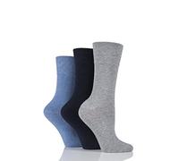Gentle Grip Ladies 3 Pair Plain Cotton Diabetic Socks, 4-8 Ladies, Blue/Grey/Black