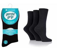 Gentle Grip Ladies Diabetic Seamless ToeHoneyComb Top Non Elastic Socks 3 Pairs Size 4-8 (Black)