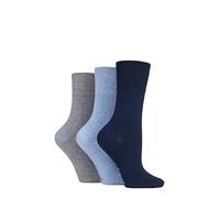 Gentle Grip Ladies Plain Cotton Socks Pack of 3 Navy/Denim/Light Grey 4-8