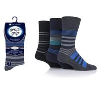 Gentle Grip - Men's 12 pairs of Non-Elastic Loose Top Socks with Honey Comb Top and Hand linked Toe Seams - Ideal for Diabetics - 6-11 UK Shoe Size (LINEAR VISION - Black/Navy/Charcoal)