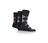 Gentle Grip Mens 3 Pair Argyle Cotton Socks Black/Navy 6-11
